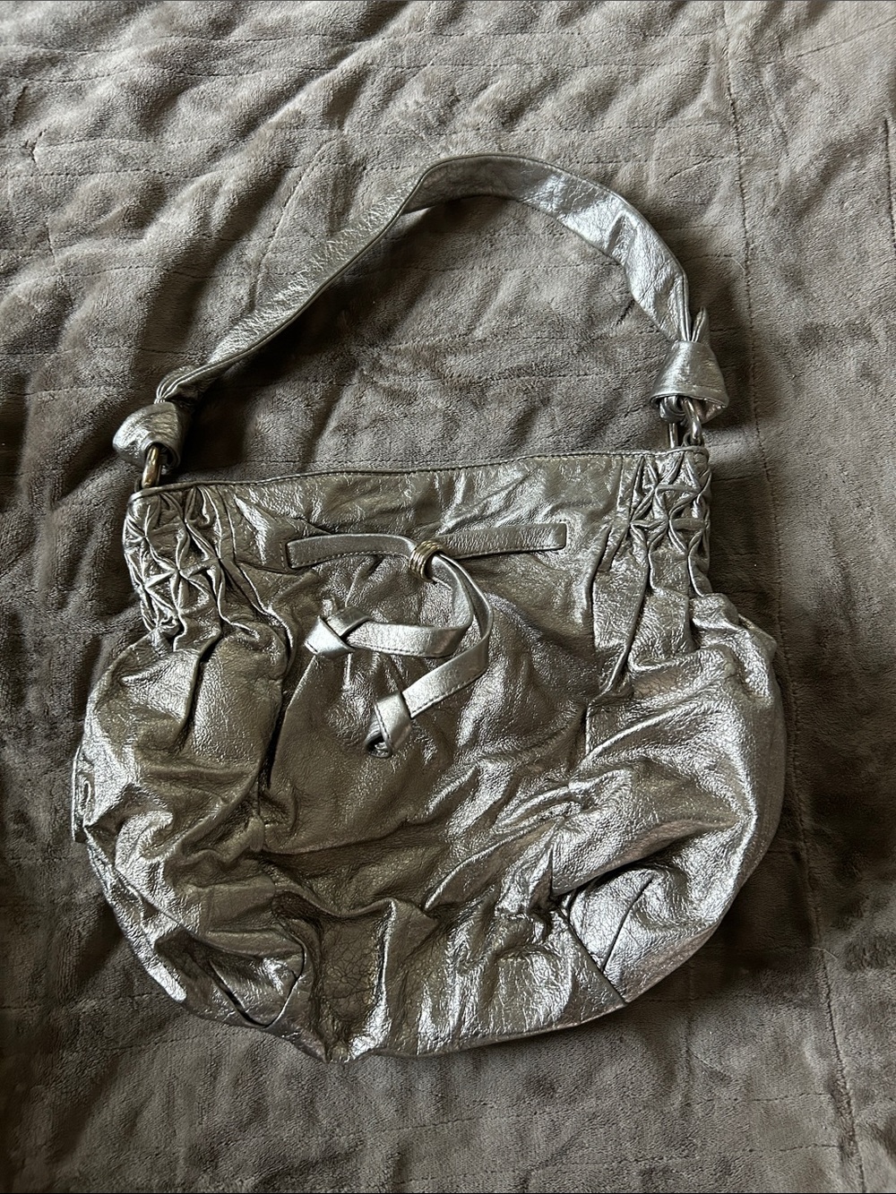 Metallic Brushed Gold Leather Women's Shoulder Bag - Elegant Hobo Style